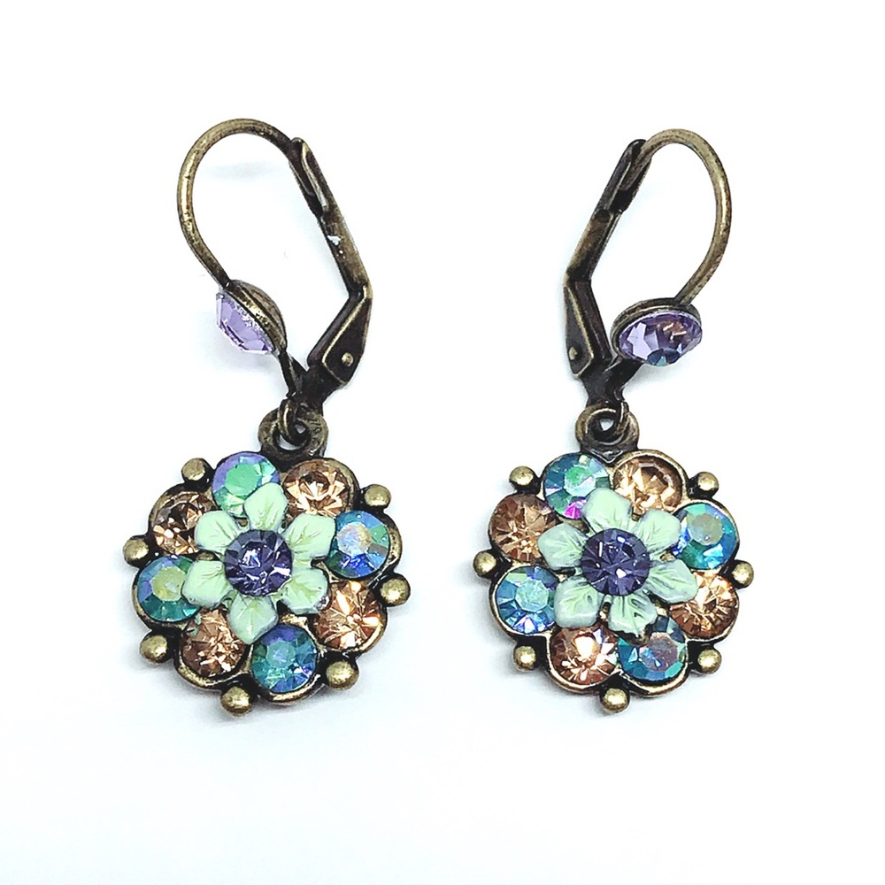 Colorful Vintage Look Flowers Drop Earring - Picture 3 of 8